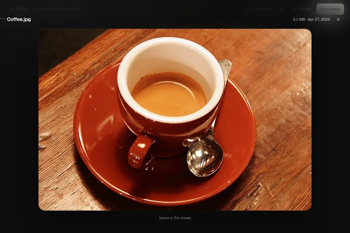A photo fills almost the whole window in the large preview